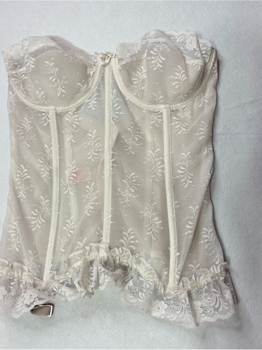 Vintage Lady Marlene 38C Ivory Lace Bustier Corset Garter Belt Floral Lingerie